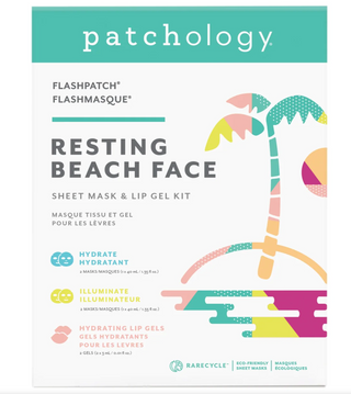 Resting Beach Face: 1 Illuminate 2-pack Mask, 1 Hydrate two-pack Mask, 2 Hydrating Lip Gels