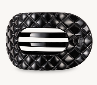 Jet Black Quilted Small Flat Round Hair Clip
