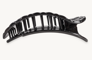 Jet Black Quilted Small Flat Round Hair Clip