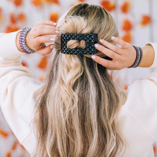 Jet Black Quilted Medium Flat Rectangle Hair Clip