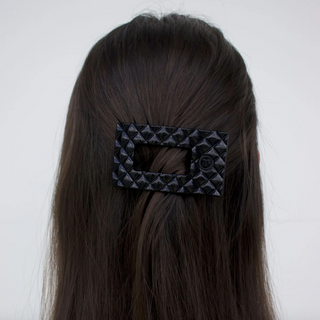Jet Black Quilted Small Flat Rectangle Hair Clip