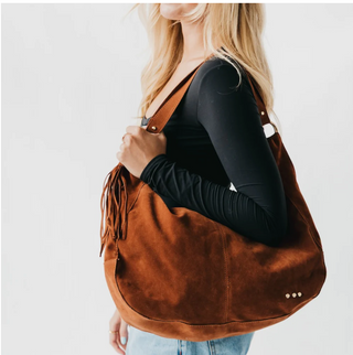 Hazel Hobo Shoulder Bag with Tassel | Chocolate Suede