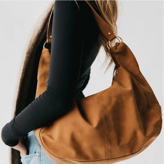 Hazel Hobo Shoulder Bag with Tassel | Tan Suede