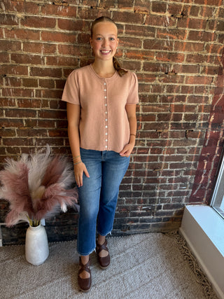 Kylie Short-Sleeve Cardigan | Coral Peach