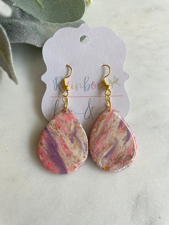 Rounded Pink & Purple Marbled Earrings