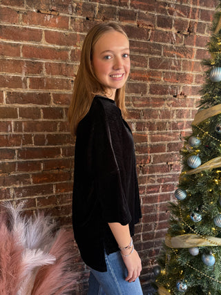 Prim Button Up Velvet Top