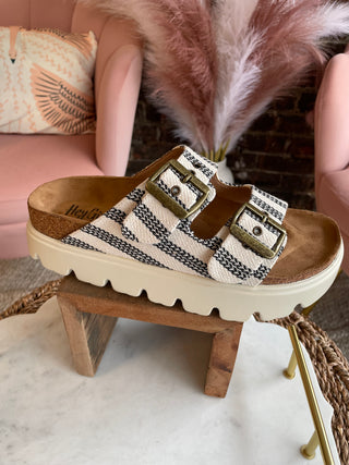 Rumor Has it Sandals | Black Natural Stripe