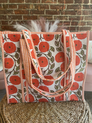 Waylon Orange Floral Print Tote Bag
