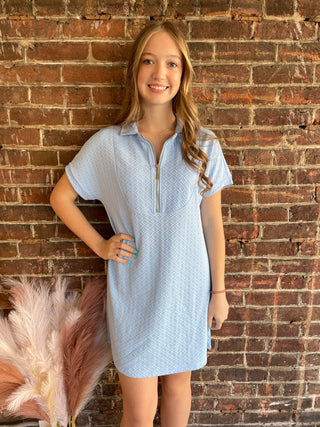 Ezra Textured Zipper Dress | Light Blue