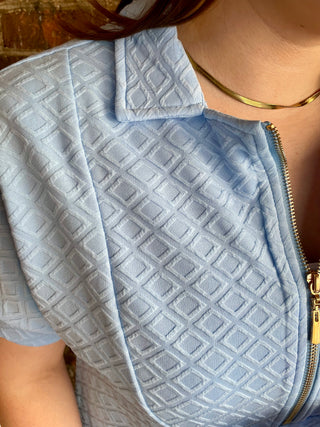 Ezra Textured Zipper Dress | Light Blue