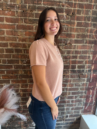 Kylie Short-Sleeve Cardigan | Coral Peach
