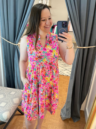 Beth Tiered Dress | Hot Pink