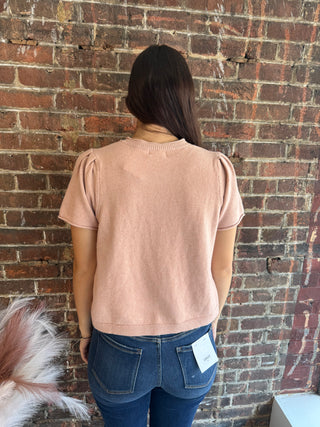 Kylie Short-Sleeve Cardigan | Coral Peach