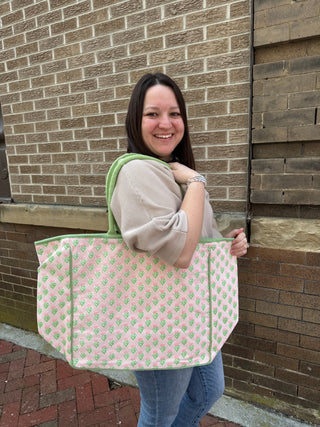 Floral Block Printed Tote Bag