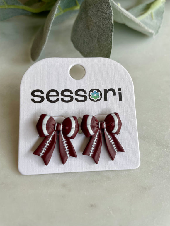Touch of Cheer Football Bow Earrings