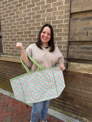 Floral Block Printed Tote Bag