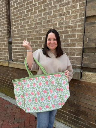 Floral Block Printed Tote Bag