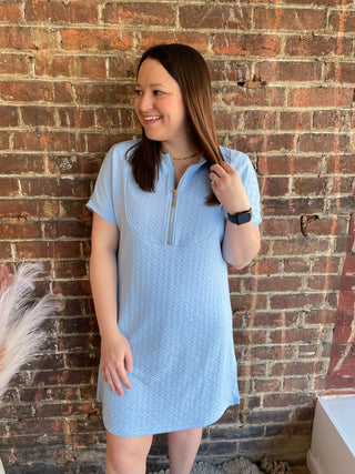 Ezra Textured Zipper Dress | Light Blue
