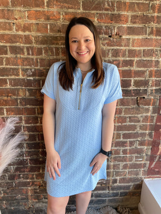 Ezra Textured Zipper Dress | Light Blue