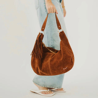 Hazel Hobo Shoulder Bag with Tassel | Chocolate Suede