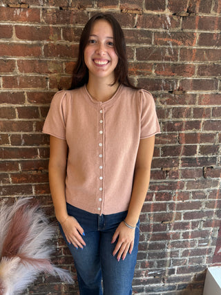 Kylie Short-Sleeve Cardigan | Coral Peach