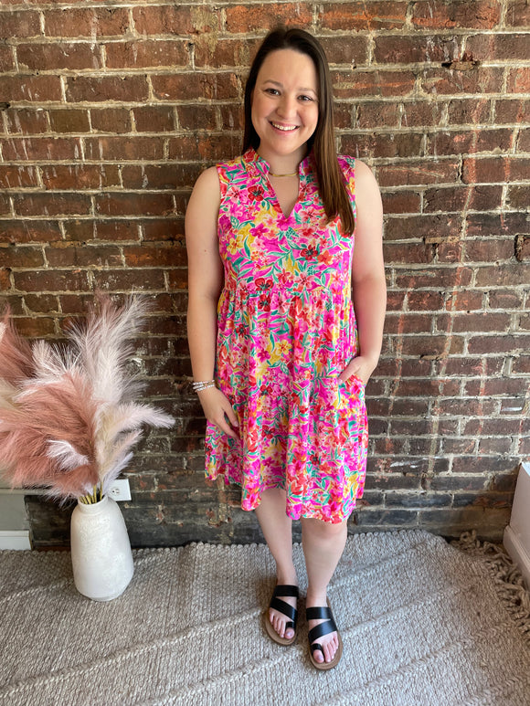 Beth Tiered Dress | Hot Pink