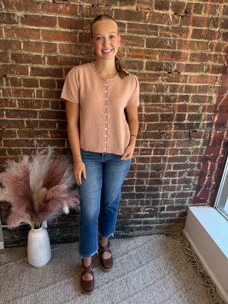 Kylie Short-Sleeve Cardigan | Coral Peach