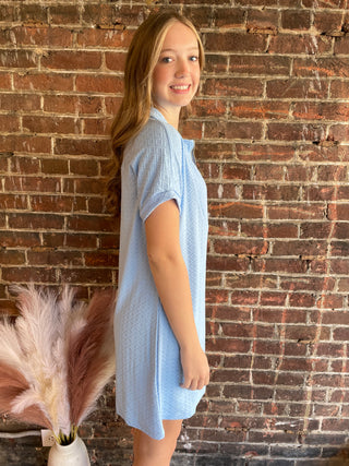 Ezra Textured Zipper Dress | Light Blue