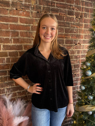 Prim Button Up Velvet Top