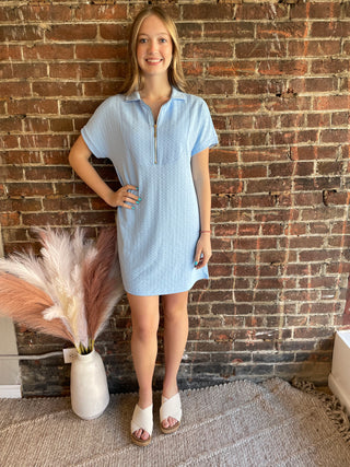 Ezra Textured Zipper Dress | Light Blue