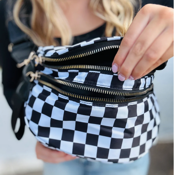 Checkered Nylon Bum Bag | Black