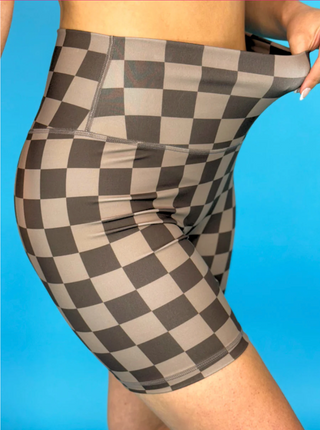 Chocolate Checkered Biker Shorts