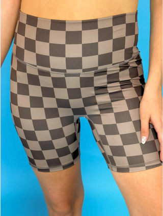 Chocolate Checkered Biker Shorts