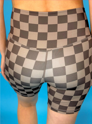 Chocolate Checkered Biker Shorts