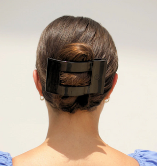 Jet Black Large Flat Rectangle Hair Clip