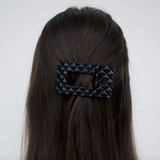 Jet Black Quilted Small Flat Rectangle Hair Clip