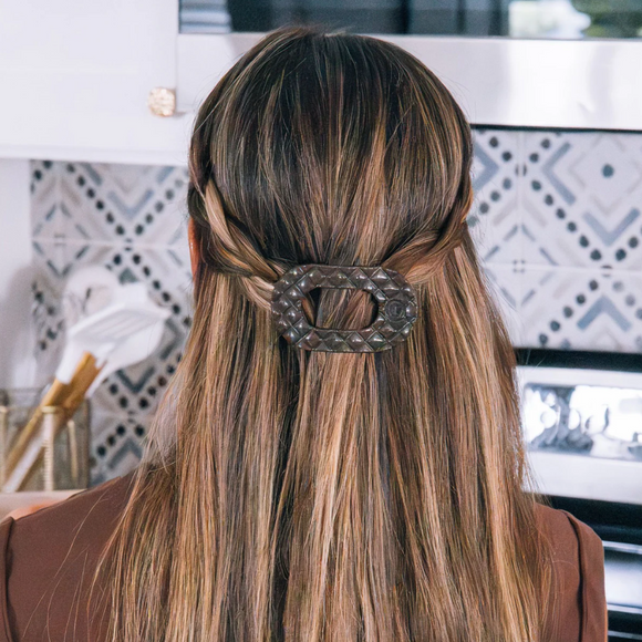 Truly Taupe Quilted Small Flat Round Hair Clip