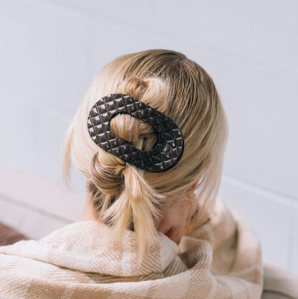 Truly Taupe Quilted Large Flat Round Hair Clip