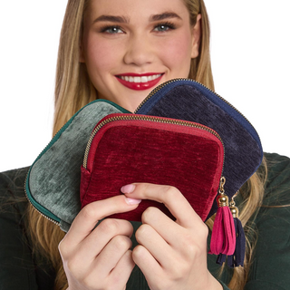 Perfectly Sorted Textured Velvet Pouch with Organized Interior