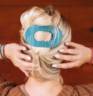 Teal With It Large Flat Round Hair Clip