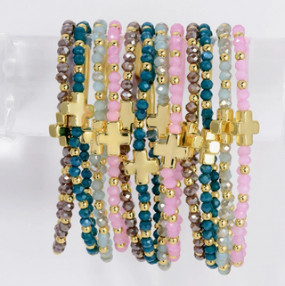 Assorted Crystal Stretch Bracelets w/ Single Balanced Cross