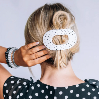 White Polka Dot Party Large Flat Round Hair Clip