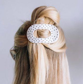 White Polka Dot Party Medium Flat Round Hair Clip