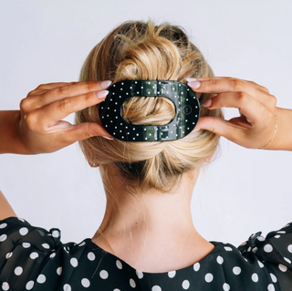 Black Polka Dot Party Large Flat Round Hair Clip