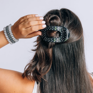 Black Polka Dot Party Medium Flat Round Hair Clip