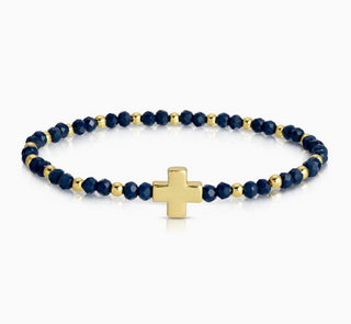 Dark Assorted Crystal Stretch Bracelets w/ Single Balanced Cross