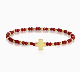 Dark Assorted Crystal Stretch Bracelets w/ Single Balanced Cross