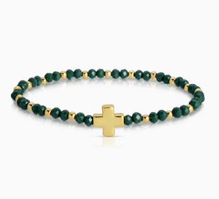 Dark Assorted Crystal Stretch Bracelets w/ Single Balanced Cross